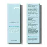 SkinCeuticals Resveratrol B E skincare product packaging with text on a white background